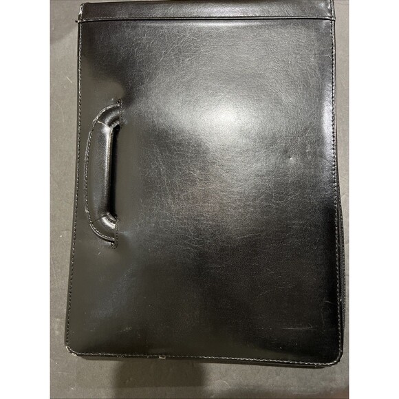 Leather Briefcase 7 Ring Binder Attaché Hide Away Handles Zip Portfolio Black - Picture 10 of 16